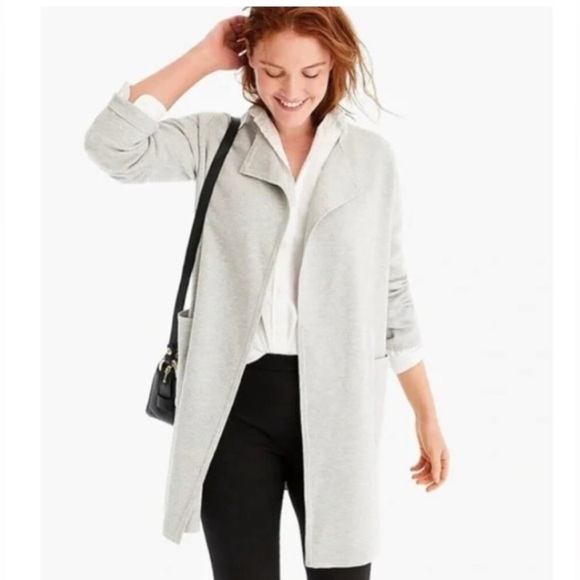 J. Crew Collarless Juliette Long Line Gray Cardigan. Size L - Picture 2 of 9
